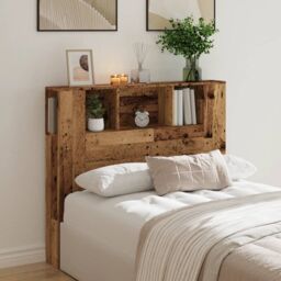 Berkfield Home Headboard Cabinet Old Wood 120x19x104.5 cm Engineered Wood in Brown - thumbnail 3