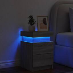 Berkfield Home Beautiful Bedside Cabinet with LED Lights Grey Sonoma 35x39x55 cm - Size: 35 x 39 x 55 cm - thumbnail 4