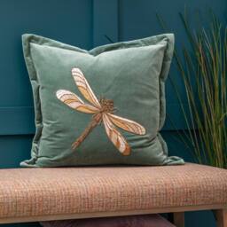 Voyage Maison Aria Velvet Embroidered Dragonfly Cushion in Teal - Size: 50 cm x 50 cm - thumbnail 2
