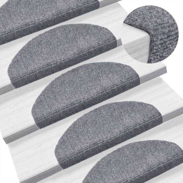 Berkfield Home Self-adhesive Stair Mats 10 pcs Light Grey 65x21x4 cm Needle Punch - Size: Medium - image 1