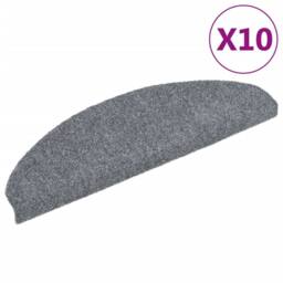 Berkfield Home Self-adhesive Stair Mats 10 pcs Light Grey 65x21x4 cm Needle Punch - Size: Medium - thumbnail 2
