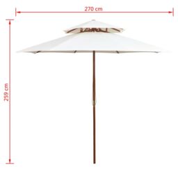 Berkfield Home Double Decker Parasol 270x270 cm Wooden Pole Cream White - thumbnail 6