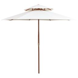 Berkfield Home Double Decker Parasol 270x270 cm Wooden Pole Cream White - thumbnail 1
