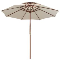 Berkfield Home Double Decker Parasol 270x270 cm Wooden Pole Cream White - thumbnail 2