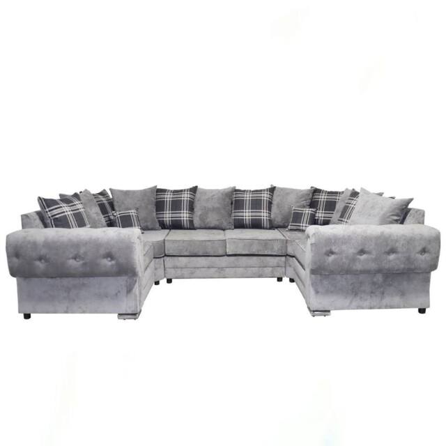 SNUG FURNITURE BIRMINGHAM LTD Verona Grey Chenile U Shape 6 Seater Sofa