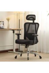 Home Source Breathable Office Chair Adjustable Armrest & Headrest Silent Casters in Black