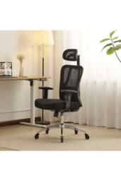 Home Source Breathable Office Chair Adjustable Armrest & Headrest Silent Casters in Black - thumbnail 6