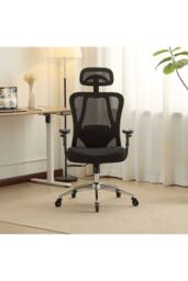 Home Source Breathable Office Chair Adjustable Armrest & Headrest Silent Casters in Black - thumbnail 5