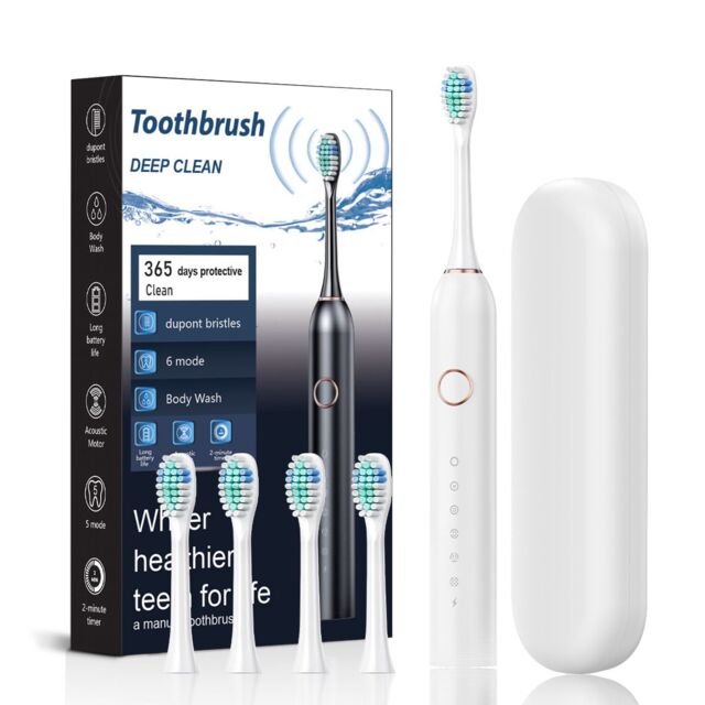 Leaper Adult 6- Speed Soft Bristle Electric Sonic Toothbrush in White - image 1