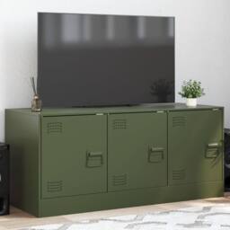 Berkfield Home TV Cabinet Olive Green 99x39x44 cm Steel - Size: 99 x 39 x 44 cm - thumbnail 2
