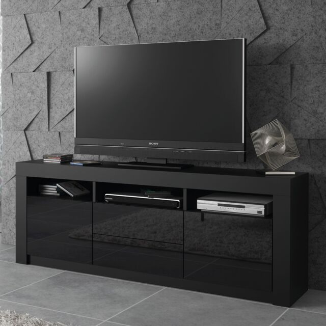 Creative Furniture TV Unit 160cm Modern - Black with High Gloss Doors - image 1