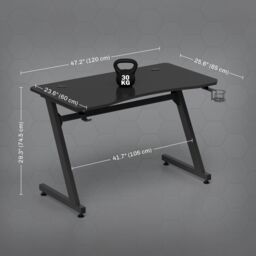 HOMCOM Gaming Desk Steel Frame Cup Headphone Holder Adjustable Feet in Black - thumbnail 3