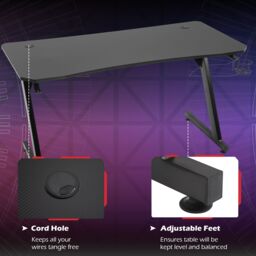 HOMCOM Gaming Desk Steel Frame Cup Headphone Holder Adjustable Feet in Black - thumbnail 5