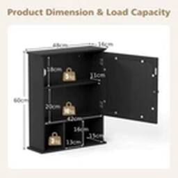 EONLION Wall-mounted Bathroom Cabinet Storage Organizer w/Mirror Doors in Black - thumbnail 2
