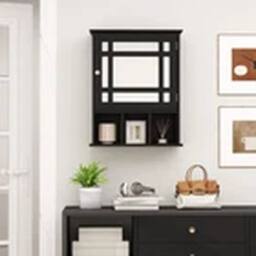EONLION Wall-mounted Bathroom Cabinet Storage Organizer w/Mirror Doors in Black - thumbnail 4