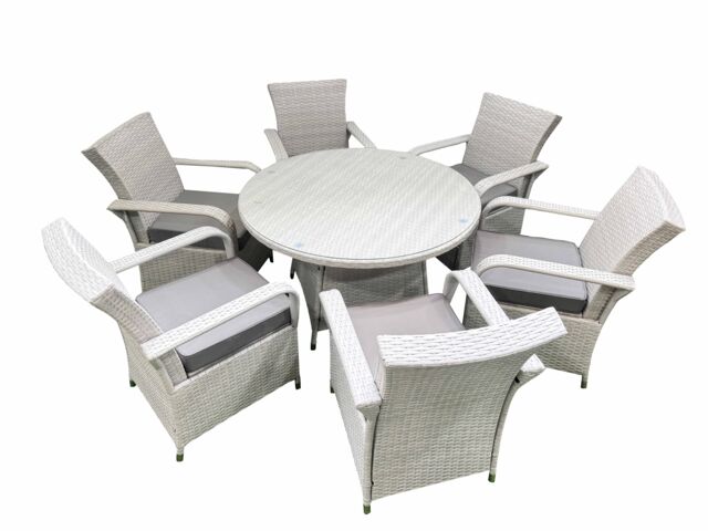 Fimous Wicker PE Rattan Garden Furniture Set Patio Outdoor 6 Chairs Plus Big Round Table Set Light Grey Mixed - image 1