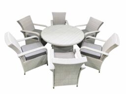 Fimous Wicker PE Rattan Garden Furniture Set Patio Outdoor 6 Chairs Plus Big Round Table Set Light Grey Mixed - thumbnail 2