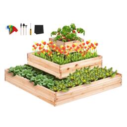 EONLION Wooden Raised Garden Bed Planter in Brown - Size: 100g