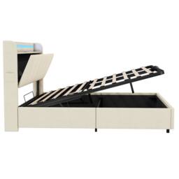 BTM King Bed with Hydraulic Storage & LED Charging Headboard in Beige - thumbnail 9