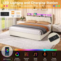 BTM King Bed with Hydraulic Storage & LED Charging Headboard in Beige - thumbnail 7