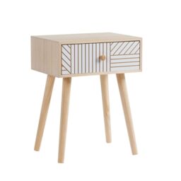 Home Source Bedside Table 1 Drawer Carving Design Pine Scandi Wooden Legs Bedroom in White - thumbnail 7
