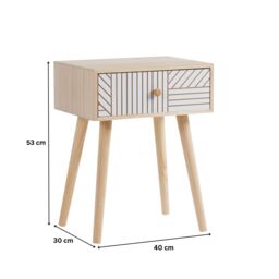 Home Source Bedside Table 1 Drawer Carving Design Pine Scandi Wooden Legs Bedroom in White - thumbnail 8