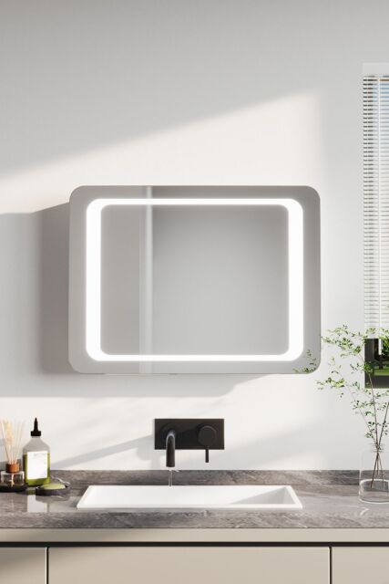 H&O Direct LED Wall Mounted Steam Free Illuminated Bathroom Mirror in Silver - image 1