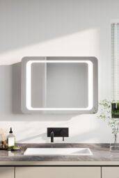 H&O Direct LED Wall Mounted Steam Free Illuminated Bathroom Mirror in Silver - thumbnail 1