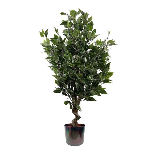 Leaf 110cm Artificial Evergreen Twist Ficus Tree Multicolour Planter in Green - image 1