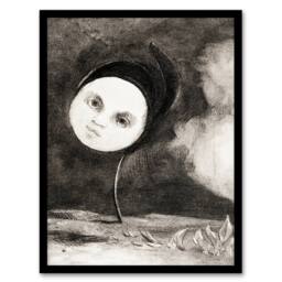 Artery8 Odilon Redon Framed Wall Art Print Strange Flower with a Face in Grey - Size: A4 - thumbnail 1