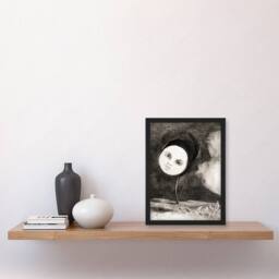 Artery8 Odilon Redon Framed Wall Art Print Strange Flower with a Face in Grey - Size: A4 - thumbnail 2