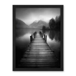 "Artery8 Wall Art Print Lake Pier Mountain Landscape Black & White Photo Large Framed Wall Décor Art - Size: W18"" x H24""" - thumbnail 1