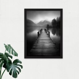 "Artery8 Wall Art Print Lake Pier Mountain Landscape Black & White Photo Large Framed Wall Décor Art - Size: W18"" x H24""" - thumbnail 2