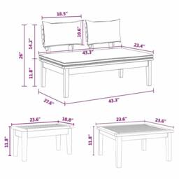 Berkfield Home Garden Bench Set 3 pcs Brown & Cream 2-seater Small - thumbnail 9