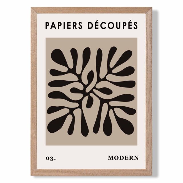 ARTZE Beige & Black Matisse Style Floral Cutout Framed Print SIZE: A2 with Oak Frame - image 1