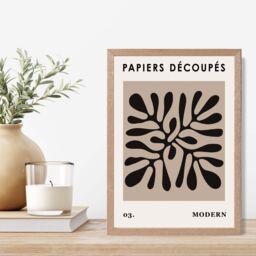 ARTZE Beige & Black Matisse Style Floral Cutout Framed Print SIZE: A2 with Oak Frame - thumbnail 2