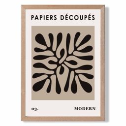 ARTZE Beige & Black Matisse Style Floral Cutout Framed Print SIZE: A2 with Oak Frame - thumbnail 1