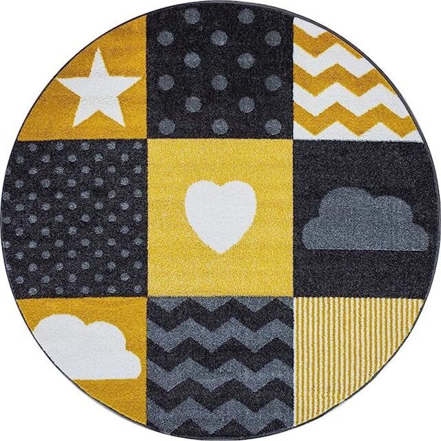 Bravich LTD Checked Circle Rug - Kids in Yellow - Size: 120 cm diameter - image 1