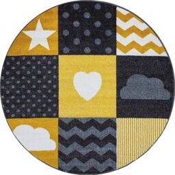 Bravich LTD Checked Circle Rug - Kids in Yellow - Size: 120 cm diameter - thumbnail 1