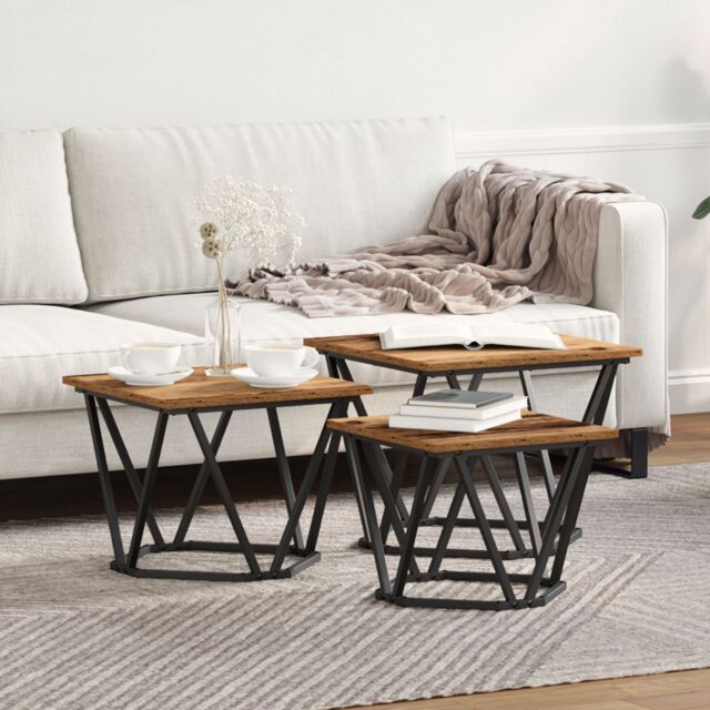 Berkfield Home Side Tables 3 pcs Old Wood Engineered Wood in Brown - image 1