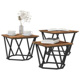 Berkfield Home Side Tables 3 pcs Old Wood Engineered Wood in Brown - thumbnail 3