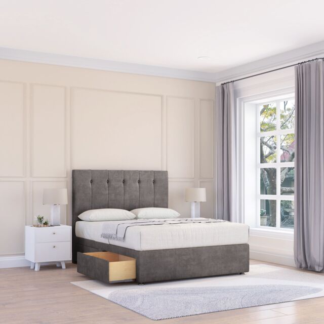 "Sloomy Highbury Naples Bed Set With 2 Drawers, Mattress & 54"" Headboard in Dark Grey - Size: Double" - image 1