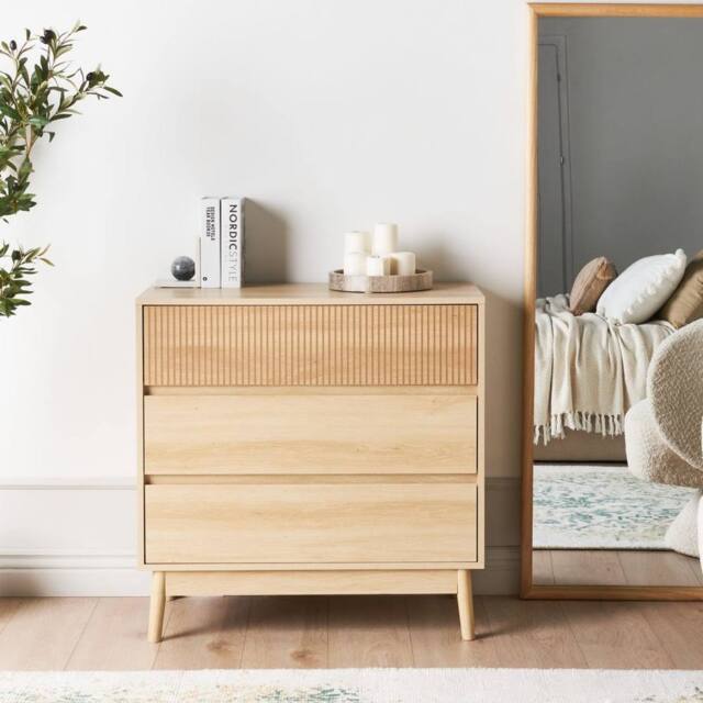 Wyld and Coco 3-Drawer Chest Light Brown MDF with Pine Legs - image 1