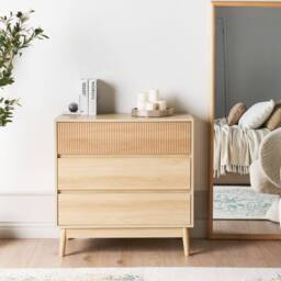 Wyld and Coco 3-Drawer Chest Light Brown MDF with Pine Legs