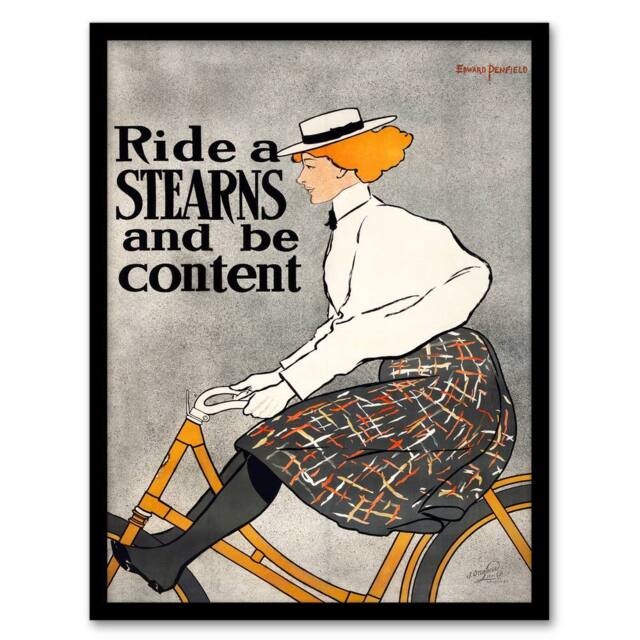 Artery8 Edward Penfield Framed Wall Art Ride a Stearns Vintage Bicycle Ad in Grey - Size: A4 - image 1
