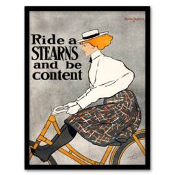 Artery8 Edward Penfield Framed Wall Art Ride a Stearns Vintage Bicycle Ad in Grey - Size: A4 - thumbnail 1