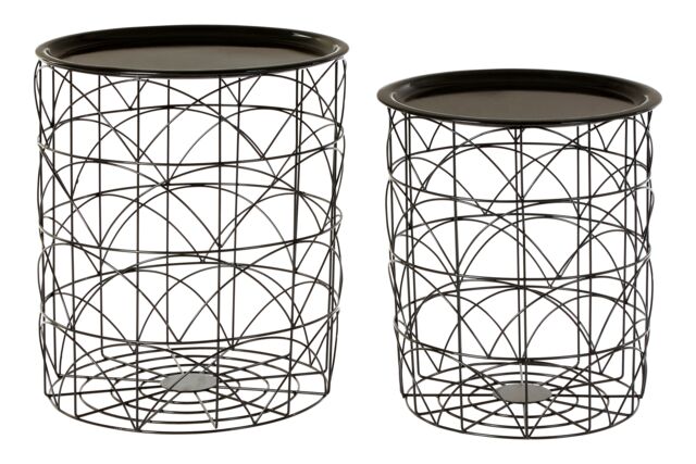 Orsina Set of 2 Black Basket Side Tables, Nest of Side Tables with Black Tops, Wireframe End Tables for Living Room - image 1