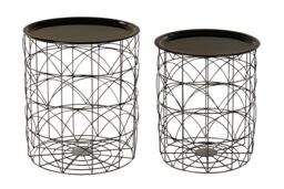 Orsina Set of 2 Black Basket Side Tables, Nest of Side Tables with Black Tops, Wireframe End Tables for Living Room - thumbnail 2