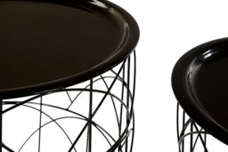 Orsina Set of 2 Black Basket Side Tables, Nest of Side Tables with Black Tops, Wireframe End Tables for Living Room - thumbnail 3