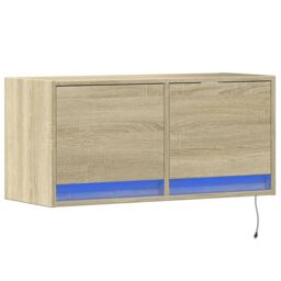 Berkfield Home TV Wall Cabinet with LED Lights Sonoma Oak 80x31x35 cm in Brown - Size: 80 x 31 x 35 cm - thumbnail 3